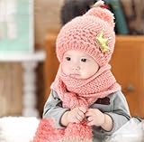 選べる5色 ニット帽子とマフラー セット耳まであったかキャップ ベビー キッズ 子供用 ニットキャップかわいい 赤ちゃんニット帽ベビー 防寒帽子 (ピンク)