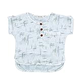 Ochine 夏 子供服 半袖 Tシャツ ボタン付き 女の子 ガールズ 上着 キッズ 赤ちゃん 可愛い 綿麻生地 柔らか 通気性が良い おしゃれ ショートスリーブ 0-4歳設定