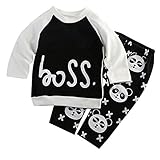 Tovadoo 子供服 ベビー服 男の子 トップス+ズボン 秋冬 長袖 プリント パンダ柄 黒 可愛い キュート 保育園 プレゼント