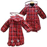 KidsForet レインコート＆収納バッグ 子供用ベビー レインコート カッパ 雨具-チェックレッド
