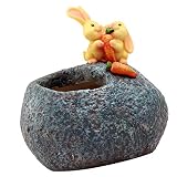 【ノーブランド品】 可愛いウサギ　緑色植物　家庭園芸装飾　盆栽　植木鉢　置物　贈り物　２色選べ - 黄, 9.6x7x10.8cm