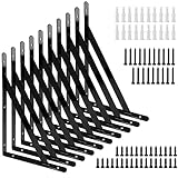 Socpuro 棚受け 金具 250*160mm L字型 アイアンブラケット 10本セット 棚受け金具 スチール 壁掛け 棚うけ 金具 耐荷重50kg 棚支え 吊り棚金具 棚づくり 壁収納 棚補強 DIY ビス付き ブラック