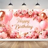 Paready バースデー タペストリー 誕生日 飾り付け 大判 ハッピーバースデー 飾り Happy Birthday フォトポスター 写真背景 おしゃれ デコレーション 装飾 大人 女の子 男の子 3D立体 ローズピンク