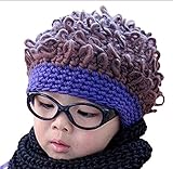 Plus Nao(プラスナオ) 子供用 帽子 ニット帽 アフロヘア風 ニットキャップ キッズ 男の子 女の子 冬帽子 バイカラー - パープル