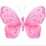 HangingバタフライダークピンクフクシアShimmerナイロンButterfliesメッシュデコレーション装飾赤ちゃん保育園寝室女の子部屋天井壁装飾結婚式誕生日パーティーベビーシャワーバスルームキ