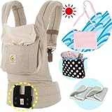 エルゴベビー抱っこ紐（ベルト付）/出産祝サマーセット （ナチュラルリネン）【正規品2年間保証-SG認定付】よだれパッド＋収納ポーチ＋ひんやりクールパット付