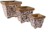 Esschert Design USA Ceramic Sq. (3) Nesting Flowerpots-Blue/White [並行輸入品]