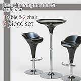 円形バーハイテーブル(111cm高）3点セット つやあり　ブラック（黒）ガス圧昇降バーチェア2脚付き
