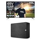 【Amazon.co.jp 限定】TCL 65C646 65V型 4K 液晶テレビ ネット動画対応 （Google TV） スマートテレビ 4Kチューナー内蔵 2023年モデル+Seagate 外付ハードディスク 8TB テレビ録画/4K対応 データ復旧3年付 3年保証 静音 Expansion HDD STKP8000400