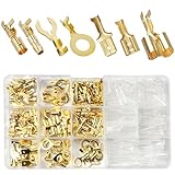 ギボシ端子セット 二股 ギボシ端子 ダブル 平型端子 250型 丸型 クワ型 圧着端子 Φ6mm Φ8mm 真鍮 CA・CW104 絶縁スリーブ付き 配線接続 バイク 車 280個