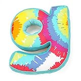 One Grace Place Terrific Tie Dye Letter Pillow G, Aqua Blue, Royal Blue, Purple, Yellow, Green, Oran