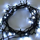 LEDwholesalers Linkable 100-LED 33-Feet Christmas Holiday String Light, Green Wire, White, X065WH [並