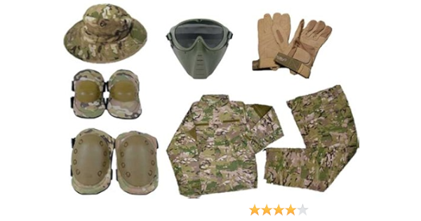 サバゲー 初心者応援セット 迷彩服 ハット フェイスガード グローブ ニー エルボーパット マルチカモ M 戦闘服 通販 Amazon