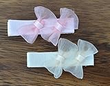 MANDY Sheer Ribbon Bows Lt Pink & Ivory