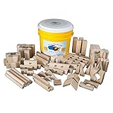 Wooden Blocks "Castle Creator" Wooden Blocks Set In A Yellow Bucket -118 Toy Blocks From Back To Blo