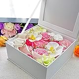 Made in japan　BIOフレグランスソープフラワー　プリフォトフレーム　置き型BOX　クリアカバー　日本デザイン　お祝い　記念日　お見舞い　入学　母の日　父の日(正方形)