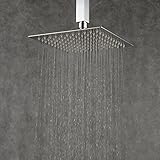 Ollypulse 20cm Square Solid Ultra Thin Stainless Steel Rain Shower Head, Brushed Nickel