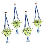 YINUOWEI 4パックハンギングプランターバスケットロープ4脚付きフーププラントハンガーマクラメジュートバルコニー用天井パティオデッキラウンドスクエアポット