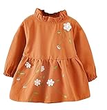 Plus Nao(プラスナオ) ワンピース 長袖 クルーネック 子供用 Aライン フレアスカート フェイクパール 背中ボタン バックリボン ウエストギ キャラメル M