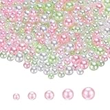 PATIKIL 穴なしパール ビーズ 3 mm 4mm 5mm 6mm 8mm 約1000個 プラスチック模造真珠 アクセサリーパーツ アートクラフト 宝石メイキング ネイル ネックレス 手芸 DIY用 グリーン/ピンク
