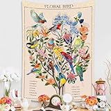 ヴィンテージ 花 鳥 タペストリー 植物 葉 花 タペストリー 壁掛け 縦型 自然 識別 参考タペストリー ホーム 寝室 レトロスタイル 美的 壁アート 装飾 (花の鳥、