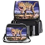 Stripped T-Rex Dinosaur School Backpack & Lunchbox for Boys, Girls, Kids (BLACK) [並行輸入品]