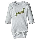 Sasa85 日本 緑 日本列島 森林 イラスト 長袖ボディースーツ ベビー服 カバーオール プレゼント 暖かい グレー 18 Months