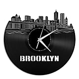 vinylshopus Brooklyn City Skylineビニール壁時計都市景観理想的なホーム装飾装飾ユニークなギフト記念日|ホームデコレーション