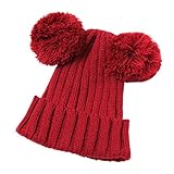 JOKnet ポンポン付きキッズニット帽 ニット 帽子 キッズ 子供 男の子 女の子 ニット帽 ニットキャップ F(43～68cm) ワイン