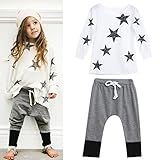 Franterd幼児用子供用女の子服セット、長袖Tシャツ+パンツ服装 ホワイト