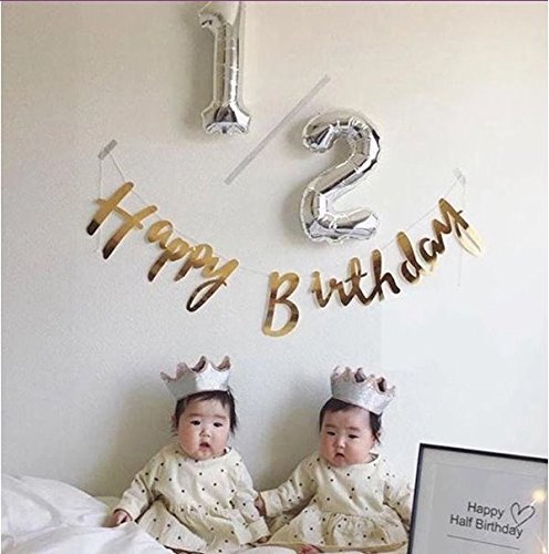 Moffy 大好きを伝える Happybirthday 筆記体 ガーランド 金色 ゴールド 赤ちゃん 誕生日 ハーフバースデー 飾り ハッピーバースデー 小物 おもちゃ ホビー