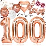 deerzon 100日 飾り 百日祝い 100日祝い 100days ローズゴールド 数字 バルーン 誕生日 飾り付け 風船 14点 セット 女の子 男の子 バースデー ローズピンク 100
