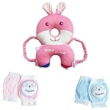 SHIHETIANYE 新型 赤ちゃんの頭を守る ベビー あたま ガード ひざ 保護 怪我防止3点セット 四季 メッシュ 通気 可愛い柄 男女兼用 お得安全セット 日本語取扱説明書あり (ピンクウサギ