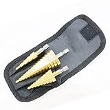 ステップドリル チタンコーティング 3本セット スパイラルドリル タケノコ 六角軸 収納ポーチ付き HSS鋼 穴あけ DIY 電動工具 （大）4-32 mm 15レベル（中）4-20 mm 9レベル（