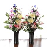 山久 ガーベラとリリーの仏様の花束一対 花器付セット クリーム 1107-0604k-c （CT触媒加工）【シルクフラワー】【造花】