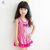 女の子 水着 ワンピース 花柄 子供水着 女児 ガールズ ミズギ スイミング スクール水着 スイミングウェア UVカット 4色 ワンピース＋パンツ＋キャップ 三点セット アニメ専線 (Sサイズ, C)