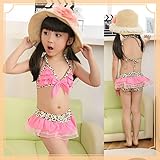 モマソング 3点セット豹柄ビキニ風子供水着キッズ 女の子 豹柄 ビキニ 90cm-3T
