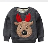 PANCY 子供服 秋冬 長袖 トレーナー 裏起毛 丸い襟 男の子 女の子 可愛い トナカイ アップリケ(120cm,グレー)