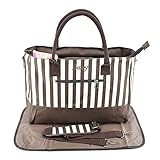 hibote マザーズバッグ 軽量 2way ベビー用品収納 おしゃれなママバッグ 大容量 縞柄 オムツ替え用シート付 多機能 ママのバック 褐色