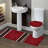 gorgeoushomelinen ( # 7 )バタフライBurgundy、3ピースバスルームバス輪郭吸収性ノンスリップマットラグセットwithトイレ蓋カバー