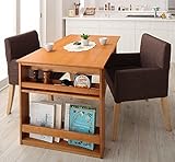 3段階に伸ばせる収納ラック付ダイニング3点セット 天然木 【テーブル(幅120-150-180cm)1＋チェア2】 (チェア：アイボリー2脚)