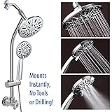 all-chrome 28 " drill-freeステンレススチールスライドバーコンボwith 7 "雨ヘッド、6-settingハンドシャワーand Revolutionary low-reach