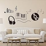 Dnven ( 28 " W x 24 " H )新しいデザイン音楽ノートキーボードヘッドホンレコード壁ステッカービニール壁デカールDecors Art Stickers for Couple部屋子供