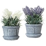 装飾人工ホワイト&パープルラベンダー花の植物セメントTexturedプランターポット