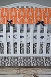 Lavender Linens Three Piece Bumperless Woodland Crib Set in Navy, Gray and Orange by Lavender Linens