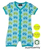 北欧ベビー服 ショートオール 半袖カバーオール Frogs Blue 3-9ヶ月/9-18ヶ月 Maxomorra マクソモーラ (74/80)
