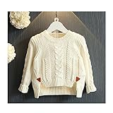 WIN　ベビー ケーブルセーター　女児 女の子 子供服 長袖 ニットセーター クルーネック 毛糸セーター キッズ こども　秋冬着 通園 結婚式 発表会 お出かけ (90cm, クリーム)