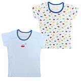 シャツ 肌着 2枚組 ベビー 男の子 半袖 インナー 車柄 サックス-ホワイト 80