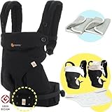 エルゴベビー （360スリー・シックスティ　ピュアブラック/ベビーウエストベルト付）【日本正規品2年間保証-SG認定】(よだれパッド＋前抱き・対面抱き両用リバーシブルスタイ付）