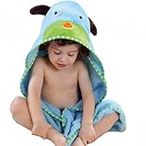 (スマイル ワキキ)Smile YKK 可愛い ベビー バスローブ アニマル バスタオル キッズ フード付き 温泉 お風呂 ビーチ 犬 水色